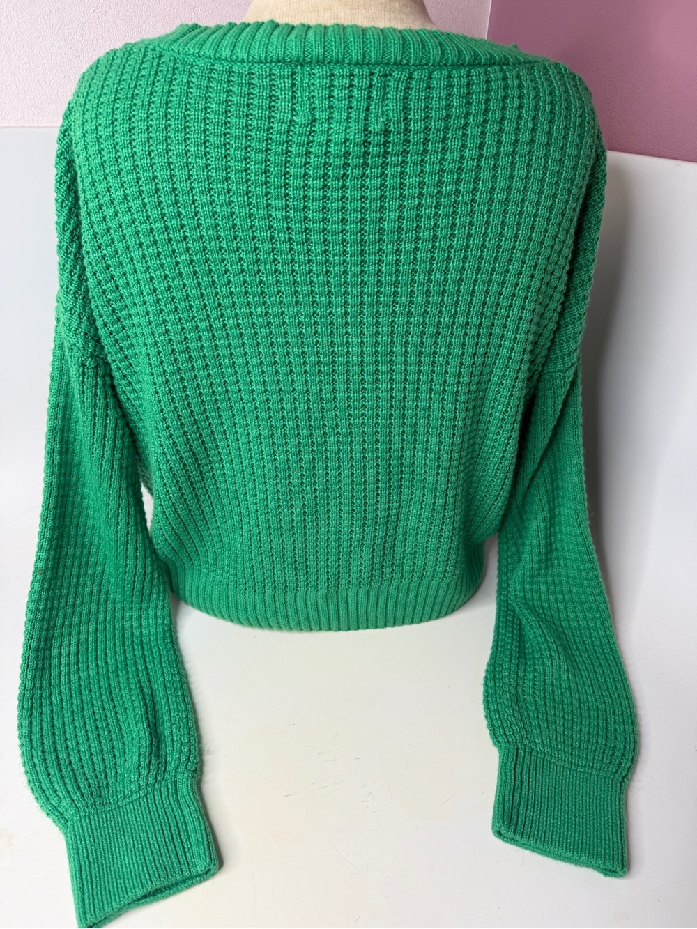 Pink Rose Green V-Neck Button-Front Ribbed Cardigan - Picture 4 of 5